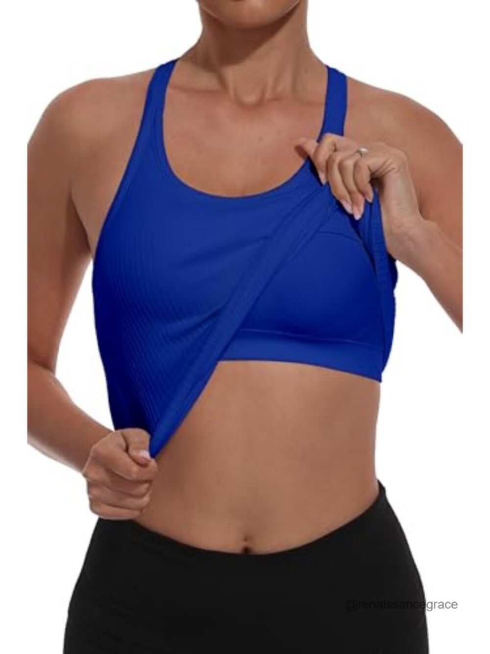 Ribbed Racerback Tank Top with Built-in Bra Padded Workout Crop